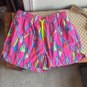 Women’s Neon Pink Printed Drawstring Shorts